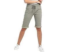 Short stretch uni pour femme longueur genou magique confortable Lagenlook taille élastique avec cordon de serrage et poches, kaki, 44/46/grande taille