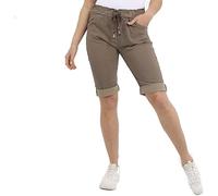 Short stretch uni pour femme longueur genou magique confortable Lagenlook taille élastique avec cordon de serrage et poches, moka, 40-42