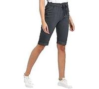 Short stretch uni pour femme longueur genou magique confortable Lagenlook taille élastique avec cordon de serrage et poches, charbon, 44/46/grande taille