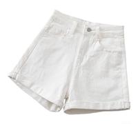 Short taille haute à jambes larges en coton pour femme, coupe ample, pantalon trois points, pantalon d'été décontracté, couleur unie, tissu délavé léger pour un usage quotidien (XL, blanc)