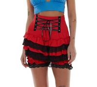 Short Taille Haute en Dentelle à Volants Style Gothique Lolita avec détail nœud pour Femme Red M