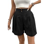 Short Taille Haute en mélange de Lin for Femmes, Jambes Larges, décontracté, plissé, habillé, avec Poches, Vintage, été, 5 Pouces
