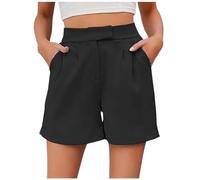 Short Travail Femme Taille élastique- Short Baggy Taille Haute à Jambes Larges Shortie Ete DéContractéE Ample LéGer Fluide Shorts De Tailleur Habillé d'affaires Au Bureau Mode Chic Shorty