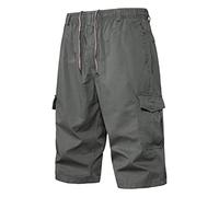 Short Travail Homme Chantier - Pantalon Cargo D'Été pour avec Attache De Poche De Couleur Unie Short De Lavage Moyen Taille Plus (Green XXL)