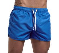 Short uni - Pantalon de plage d'été en tissu doux - Short court - Coupe droite - Pour homme - Avec poches - Pantalon de loisirs coloré et ample - Pour homme, bleu, M
