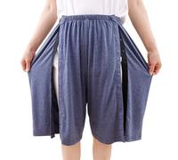 Short uni pour homme pour la rééducation, les loisirs, le sport, après une intervention chirurgicale, soins des patients, paralysie, respirant, doux, élastique, avec bouton et poches, O bleu., XL