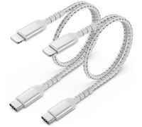 Short USB C Lightning Cable [0.5m, 2Pack], iPhone USB C Nylon Cable MFi Certified 50cm PD Fast Charging Lightning Cord Compatible with Apple iPhone 14 13 12 11 Mini Pro Max (Silver)