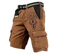 Short utilitaire robuste inspiré de la mythologie nordique, pantalon cargo pour homme avec multiples poches, idéal pour aventures en plein air et randonnée, coupe confortable et durable (Brown, M)