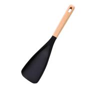 Short Wooden Handle Silicone Spatula, Silicone Spatula Spoon, Multi-function Cooking Spoon with Heat-Resistant Head, Multifunction patula Cooking poon for Nonstick Cookware (Black)