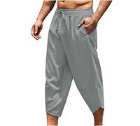 Shorts 3/4 Homme Coton et Lin été,Vacances Short Multipoches Cargo Short De Plage Jogging Slim Fit Confortable Pas Cher Montagne Baggy Shorts Taille éLastiqué Casual Pantacourt De Plage Travail