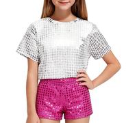 Shorts à Paillettes Scintillantes pour Fille et Garcon Jazz Disco Short de Danse Hip-hop Tenue de Carnaval Brillant élastique Confortable Sweatpants Jambe Large Dansewear pour Fêtes