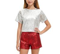 Shorts à Paillettes Scintillantes pour Fille et Garcon Jazz Disco Short de Danse Hip-hop Tenue de Carnaval Brillant élastique Confortable Sweatpants Jambe Large Vêtements de Soirée