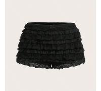 Shorts à volants blancs multi-couches pour dames avec ourlet à volants et taille basse pour les concerts Y2K L,M,S,XL,XS,XXL,XXS,XXXL,XXXXLTissu tricoté