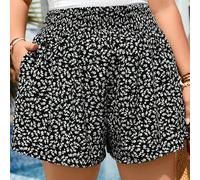 Shorts avec poches inclinées et impression florale estivale Plus 0XL,1XL,2XL,3XL,4XL,5XLimprimé floralTissu tissé