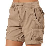 Shorts Cargo Femme Été Léger Taille Elastique Pantalons Court Taille Haute Fermeture éclair pour Randonnée Golf Loisir Safari avec Multi-Poches Décontractés Short