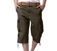 Shorts Cargo Homme Été 3/4 Pantalon Hommes en Coton Léger Court avec Multi-Poches Taille Elastique Short Homme Vintage Pantalon Court Shorts de Sport Cargo Montagne Baggy Bermuda d'été
