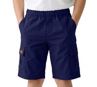 Shorts Cargo Polyvalents Confortables pour Enfants Garçons Filles Élastique Style Jogging Uniforme Scolaire Sergé Extensible Poches Latérales Idéal École Activités (Dark Blue, 13-14 Years)