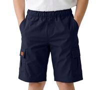 Shorts Cargo Polyvalents Confortables pour Enfants Garçons Filles Élastique Style Jogging Uniforme Scolaire Sergé Extensible Poches Latérales Idéal École Activités (Navy, 11-12 Years)