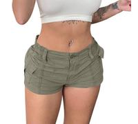 Shorts cargo pour femmes tendance 2025 été stretch Jorts taille haute coupe courte Y2k mini shorts chauds avec poches en jean denim confortable léger respirant pour femmes, Vert, M