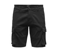 Shorts Cargo pour Homme ONLY&SONS Pantalons Décontractés d'Eté Braguette à mi-Cuisse Pantalon de Loisirs., Couleurs:Noir, Taille:M