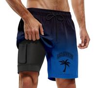 Shorts De Bain Homme Compression Short 2 en 1 Plage Maillot avec Poche Zippée Anti-Vol Étanche Séchage Rapide 2-en pour Marathon Natation Boxer 2-in Grande Taille in