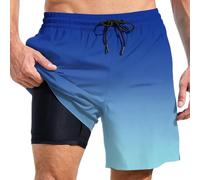 Shorts De Bain Homme Maillot 2 in 1 Tight Liner Short Training Zip Caché Compression en Court Plage Aquatique Doublure Microfibre Piscine Boxer avec Poche Sport Fitness Respirant
