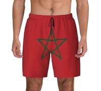 Shorts De Bain Plage Drapeau du Maroc Imprimé Pantalon De Loisir Réglable Plage Maillot De Bain pour Sport Summer Natation S