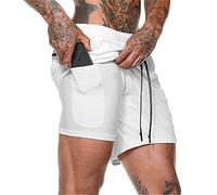 Shorts de Course Hommes 2 en 1, Morbuy Été Running Short de Sport Léger Respirant Séchage Rapide Jogging Entraînement Gym Fitness Bodybuilding Boxe Tennis (XL,Blanc)