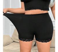 Shorts de cyclisme taille haute et moulants pour femmes de grande taille, noir, tissu côtelé tricoté avec du cool ice silk et des bordures en dentelle, fonctionnels et polyvalents pour port quotidien 