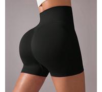 Shorts de sport de yoga à taille élastique sans couture avec croisement, shorts de cycliste noirs L,M,SLettres,UnicoloreÉtoffe