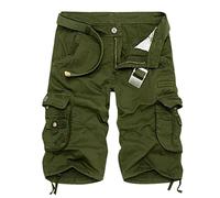 Shorts de sport d'été pour homme - Coton pur - Multi-poches - Respirant - Léger - Taille élastique - Camouflage - Cargo décontracté - Pour course, jogging, fitness, entraînement, Vert, 52-54