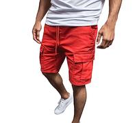 Shorts DE VéLo Hommes Short DéContracté Homme Pantalon Cargo Mince à Cordon avec Poche pour ÉTé Solide Et Confortable Shorts pour Hommes Casual à Coupe Droite DE Boxe (Red, M)