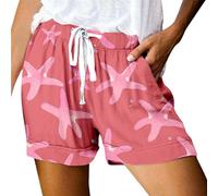 Shorts De Vélo pour Femme Short De Sport Femme Taille Haute avec Lacets Et Poches Confort Et Style pour Activités Physiques Shorts Cargo D'été (5-Watermelon Red, L)