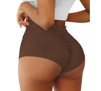 Shorts de yoga pour femmes, taille haute, col en V, Spandex, hotpants de danse, rehausseur de fesses, pantalon Rave, marron, M