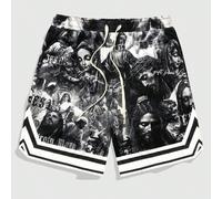 Shorts décontractés amples à taille élastique avec imprimé Jésus et rayures pour hommes L,M,S,XL,XXLHalloween,Lettres,RayéÉtoffe