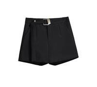 Shorts décontractés pour femmes, style fin d'été 2025, tendance, pour le travail, amples, élastiques, taille haute, à jambes larges, pour bureau, short pantalons chauds, Noir , S