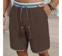 Shorts décontractés pour hommes pour la plage et les vacances, style bohème classique, en tissu texturé imitation lin et motif de sangle. Ces shorts sont dotés d'une taille élastique, parfaits pour le