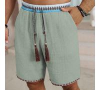 Shorts décontractés pour hommes pour la plage et les vacances, style bohème classique, faits de tissu texturé en lin imitation et de sangles à motifs. Ces shorts sont dotés d'une taille élastique, par