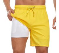 Shorts d'été for hommes Pantalons de plage de vacances élégants Pantalons décontractés for hommes Grande taille Quatre coins Vêtements de rue intérieurs en soie de lait Pour Surf Natation(Yellow,M)