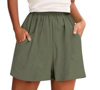 Shorts d'été pour Femme avec Poches Short Ample à Taille élastique Pantalon Court Taille Haute Élastiques Short Casual 5 Pouces en Coton pour la Plage, la Maison, Le Sport ou Les (01 Army Green, XXL)