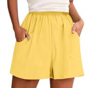 Shorts d'été pour Femme avec Poches Short Ample à Taille élastique Pantalon Court Taille Haute Élastiques Short Casual 5 Pouces en Coton pour la Plage, la Maison, Le Sport ou Les (01 Yellow, XXL)