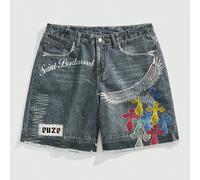 Shorts en jean à imprimé croix et lettre pour hommes 30,32,36,34Jean