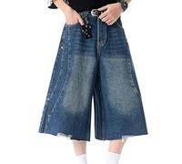 Shorts en Jean Baggy Y2k Jorts Hip Hop Skater Look Grunge Jorts Pantalon Esthétique(Dark Blue,Small)
