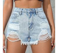 Shorts en jean délavé à taille basse, déchirés avec ourlet et coupe ample pour ados, pour le printemps et l'été. Idéal pour les concerts bohèmes d'été, les festivals, les vacances à la plage. Shorts d