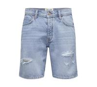 Shorts en Jean pour Hommes ONLY&SONS Bermuda Taille mi-Haute en Coton., Couleurs:Bleu-Clair, Taille:S