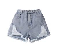Shorts Enfant Fille, Short en Jean et Décontracté pour Filles, Ample et Tendance, Délavé Coupe Ample, Confortable, pour l'Été et les Tenues Décontractées, Effet Amincissant (Blue, 11-12 Years)