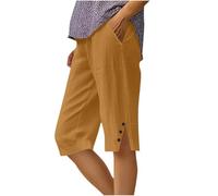 Shorts et Bermudas Femme Baggy Short en Lin Décontracté Bermuda Chic Confortable Pants Ample D'été Vêtements Mode Couleur Unie Short de Sport Boutonnée Pantalon Court avec Poches Orange S