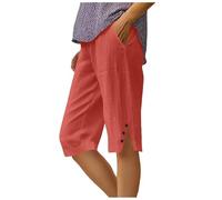 Shorts et Bermudas Femme Baggy Short en Lin Décontracté Bermuda Chic Confortable Pants Ample D'été Vêtements Mode Couleur Unie Short de Sport Boutonnée Pantalon Court avec Poches