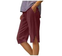 Shorts et Bermudas Femme Baggy Short en Lin Décontracté Bermuda Chic Confortable Pants Ample D'été Vêtements Mode Couleur Unie Short de Sport Boutonnée Pantalon Court avec Poches