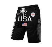 Shorts et Bermudas Homme Imprimé Lettres "USA" et Drapeau Américain, Bermuda Décontracté, Coupe Droite au Dessus du Genou, Taille Elastique, Poches Latérales | Short de Bain, Plage, Loisirs, Vacances